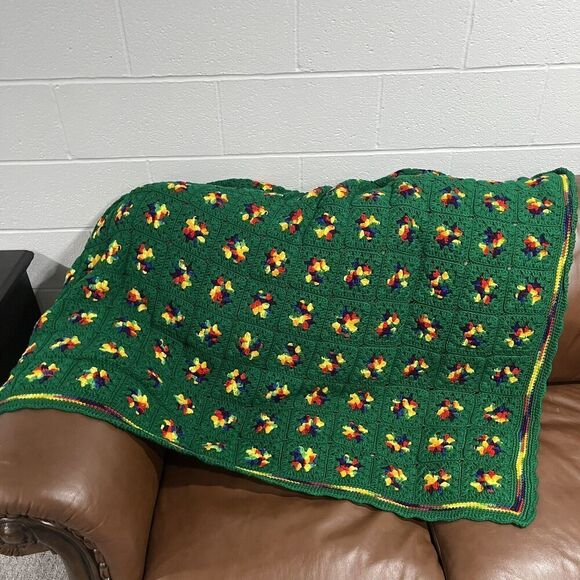 Vintage Rainbow Granny Square Thick Afghan Blanket Crochet 59" x 47" Roseanne - Picture 10 of 12